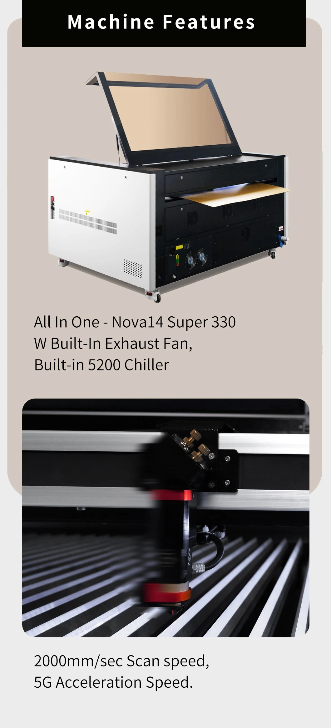 Nova14 Super 100W/130W Laser Etcher with Autofocus, Air Assist, 2 Way Pass, Rdworks, Lightburn Software for Windows Mac OS Linux